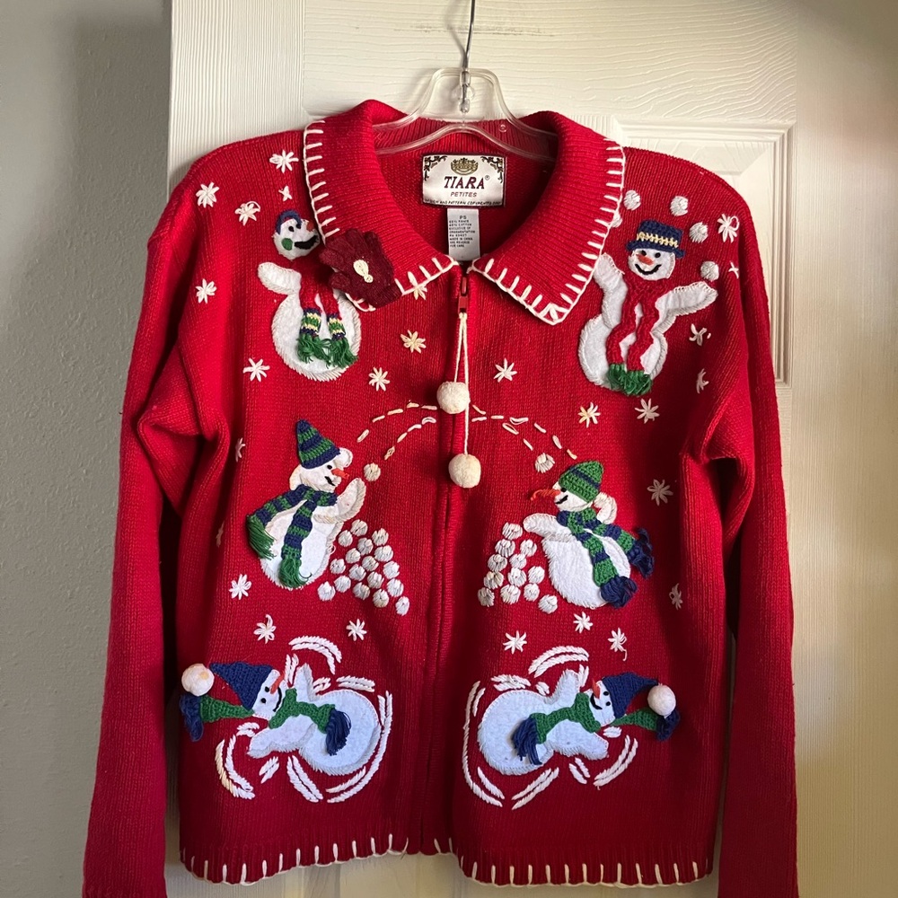 Vintage Christmas Snowman Sweater TIARA ugly Xmas sweater